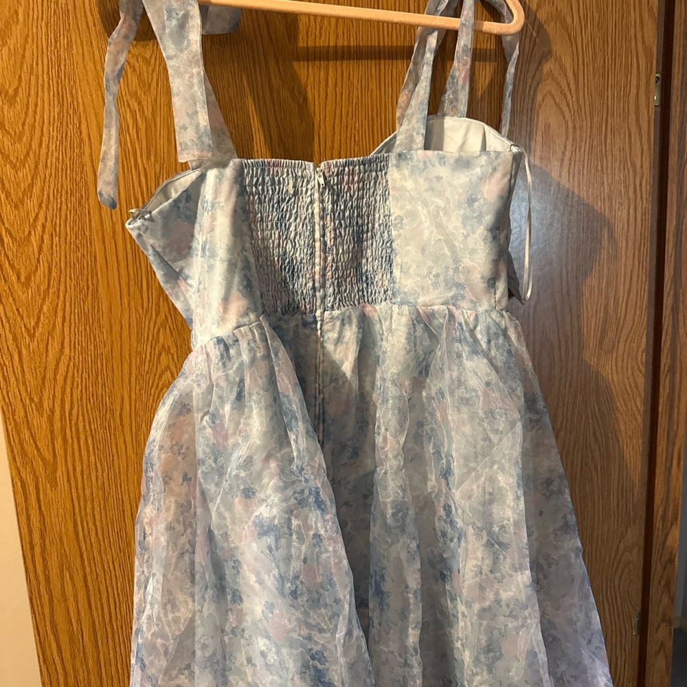 Francesca's Light Blue and Pink Floral Dress - Picture 2 of 3